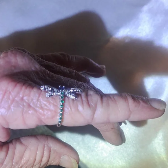 Silver Dragonfly Ring with Blue and Green Accents - Picture 2 of 3